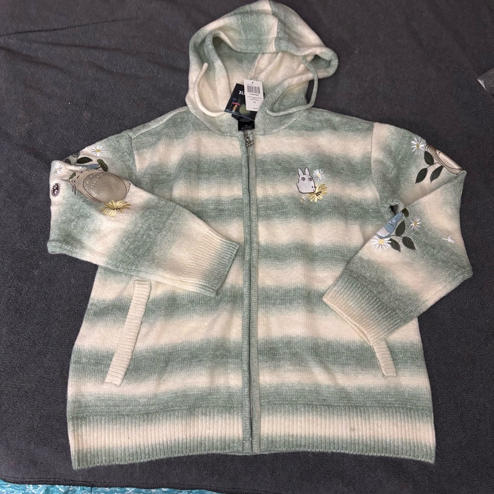 Her Universe Green and White Hooded Sweater with Fleece Texture